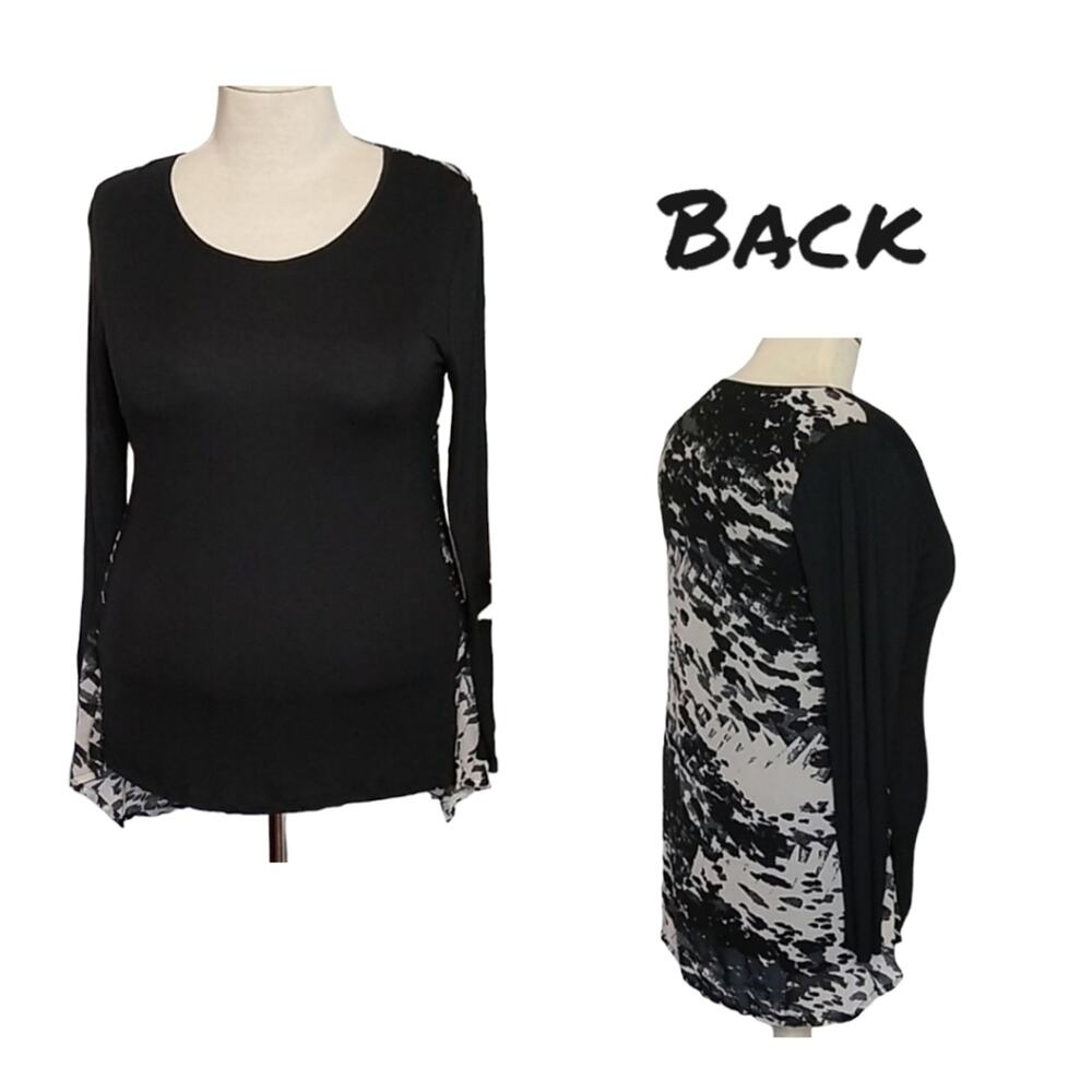 Amanda Blu SZ Medium Tunic Top Black & White Loose Fit Lightweight